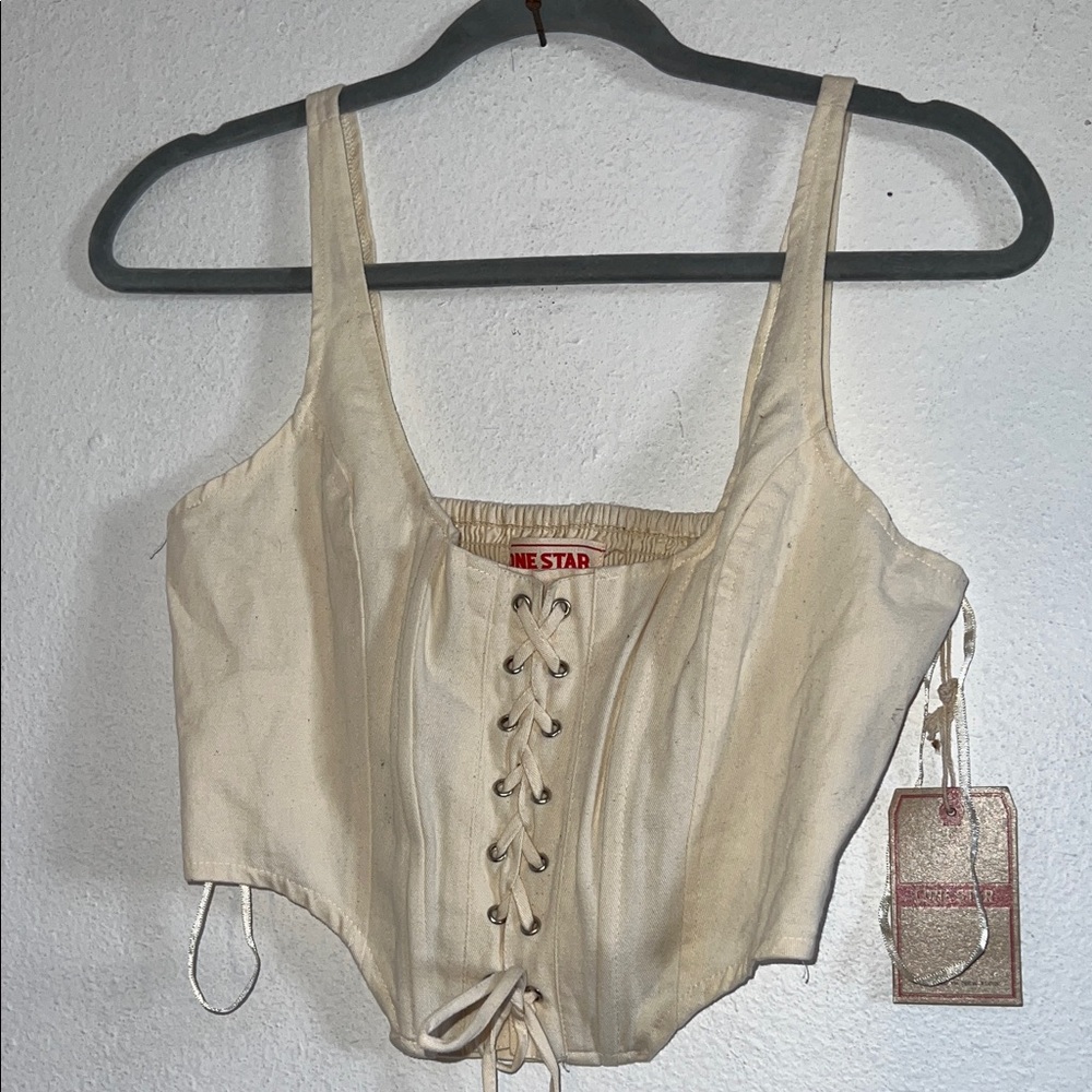 LONE STAR Cream Lace-Up Women's Top